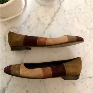 Isaac Mizrahi brown suede color block flats shoes 7 1/2